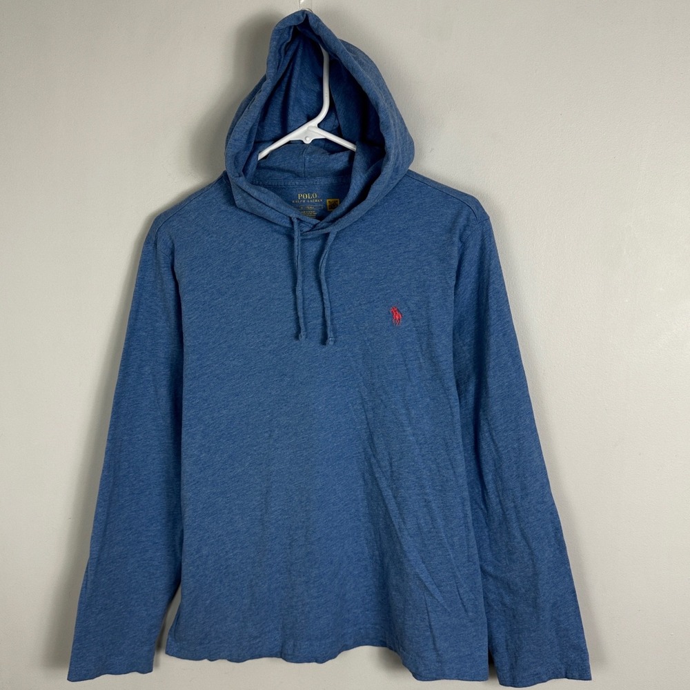 Polo Ralph Lauren Blue Hooded T-Shirt Mens Sz Medium Blue 100% Cotton Pony Logo